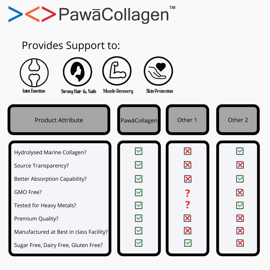 PawaCollagen French Hydrolysed Collagen (Peptide) Powder For Skin, Joints & Bones, Hair & Nails